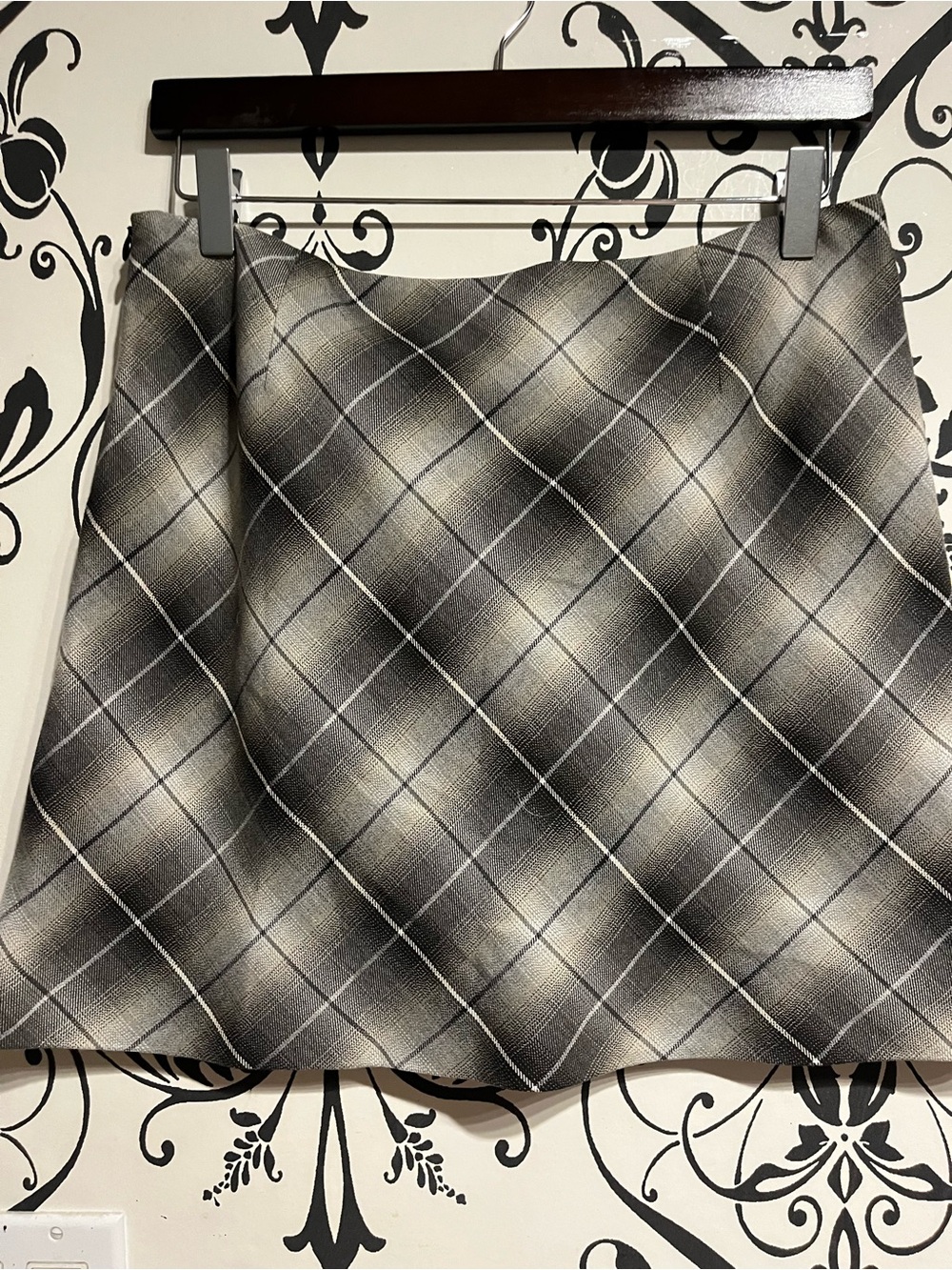 Esprit Black and Gray Plaid A-Line Skirt